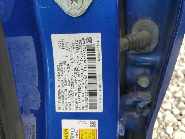 2HGFE2F53NH522166 - 2022 HONDA CIVIC SPORT Mavi fotoğraf 12