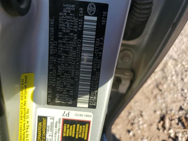 4T1BF1FK1EU325872 - 2014 TOYOTA CAMRY L SILVER photo 12