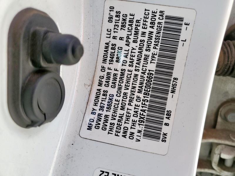 19XFA1F51BE006691 - 2011 HONDA CIVIC LX Սպիտակ լուսանկար 12