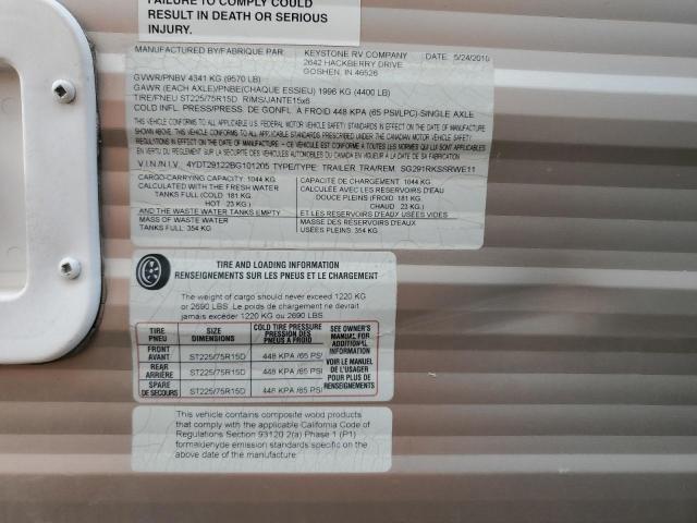 4YDT29122BG101205 - 2011 KEYSTONE SPRINGDALE أبيض صورة 10