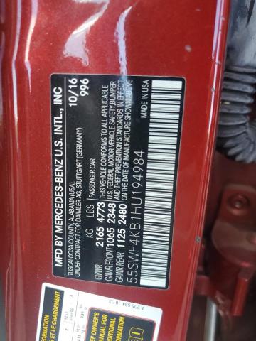 55SWF4KB1HU194984 - 2017 MERCEDES-BENZ C 300 4MATIC RED photo 13