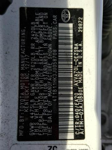 4T1B11HK3JU058708 - 2018 TOYOTA CAMRY L 白色 照片 12