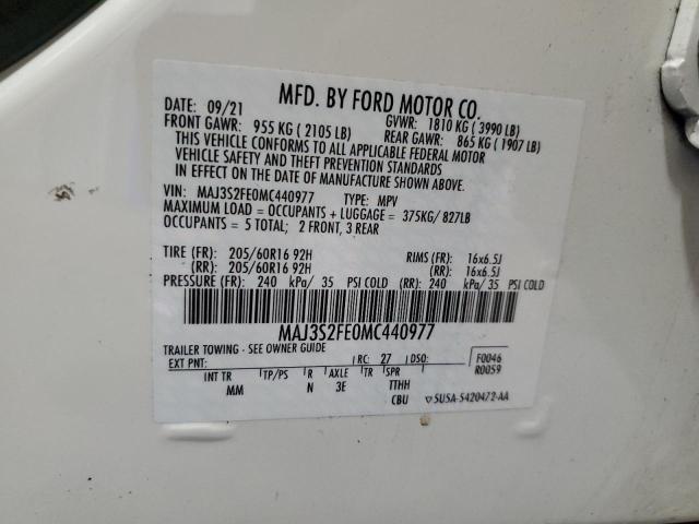 MAJ3S2FE0MC440977 - 2021 FORD ECOSPORT S أبيض صورة 14