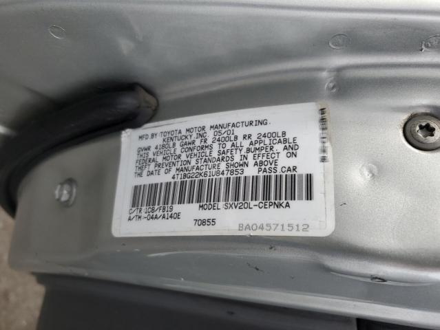 4T1BG22K61U847853 - 2001 TOYOTA CAMRY CE SILVER photo 12