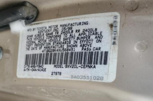 4T1BG28K4XU568451 - 1999 TOYOTA CAMRY CE SILVER photo 12
