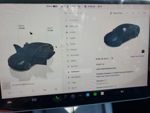 5YJ3E1EA6NF362459 - 2022 TESLA MODEL 3 黑色 照片 9