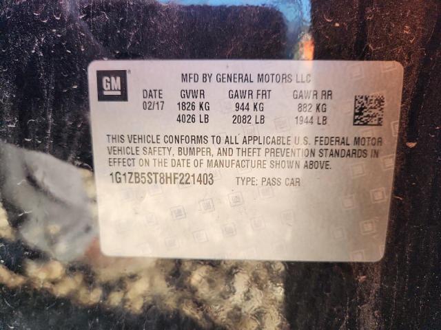 1G1ZB5ST8HF221403 - 2017 CHEVROLET MALIBU LS შავი ფოტო 12