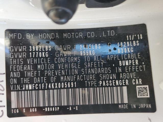 JHMFC1F74KX005691 - 2019 HONDA CIVIC EXL თეთრი ფოტო 13