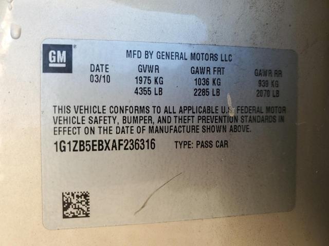 1G1ZB5EBXAF236316 - 2010 CHEVROLET MALIBU LS BEIGE photo 13