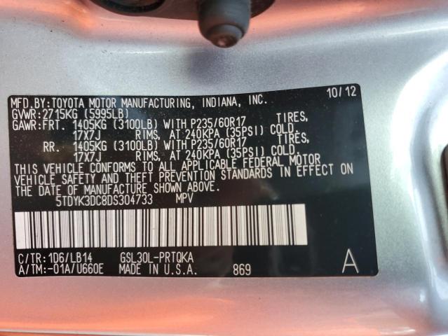 5TDYK3DC8DS304733 - 2013 TOYOTA SIENNA XLE Gümüş foto 13