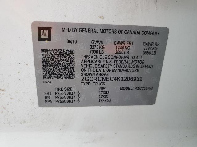 2GCRCNEC4K1206931 - 2019 CHEVROLET SILVERADO C1500 Beyaz fotoğraf 12