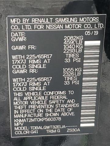 KNMAT2MT0KP560378 - 2019 NISSAN ROGUE S შავი ფოტო 14