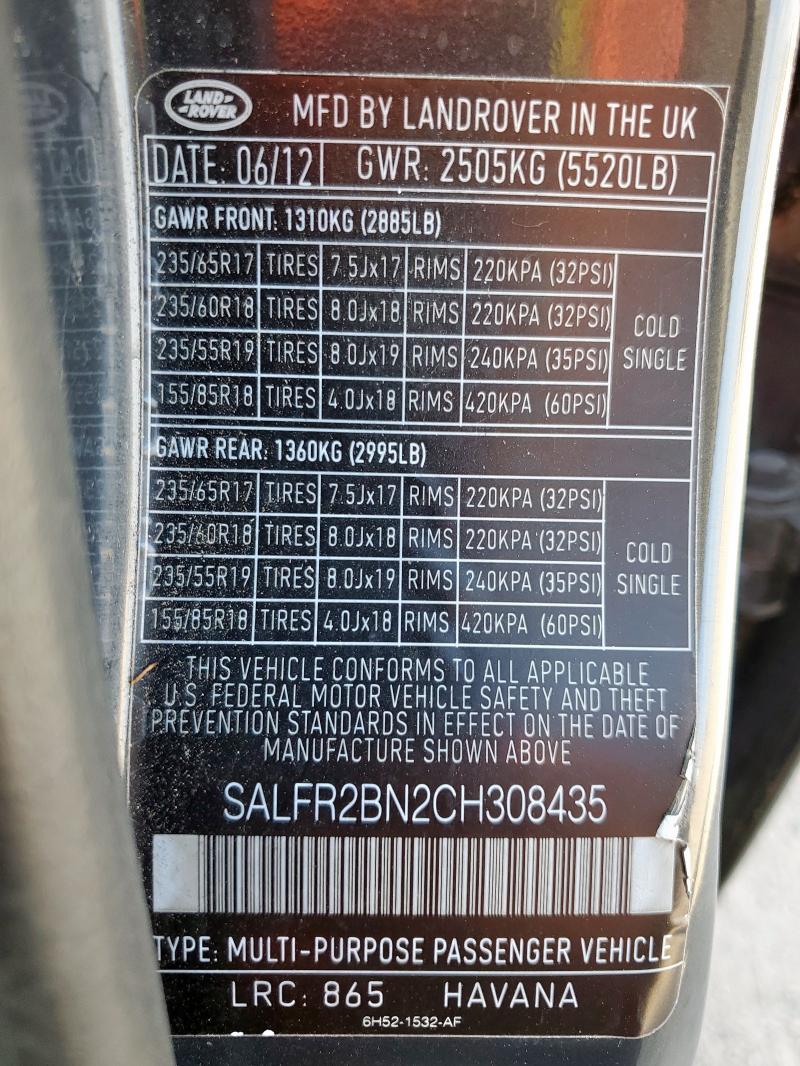 SALFR2BN2CH308435 - 2012 LAND ROVER LR2 HSE رمادي صورة 12