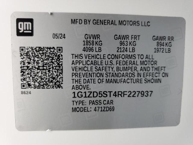 1G1ZD5ST4RF227937 - 2024 CHEVROLET MALIBU LT Beyaz fotoğraf 12