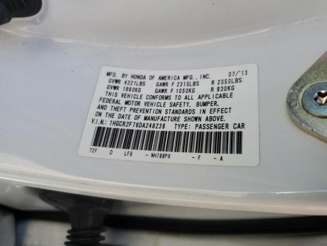 1HGCR2F76DA248239 - 2013 HONDA ACCORD EX WHITE photo 12
