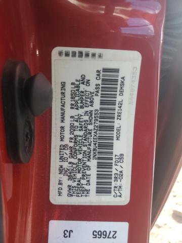 1NXBU4EEXAZ279553 - 2010 TOYOTA COROLLA BASE Қызыл фото 12