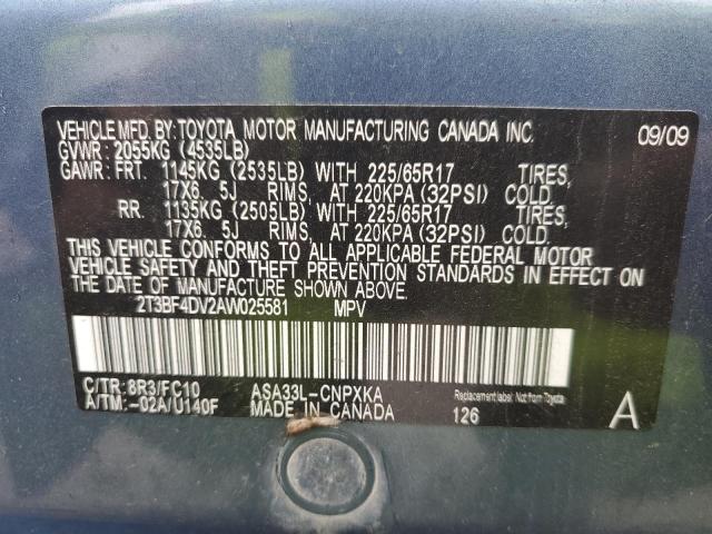 2T3BF4DV2AW025581 - 2010 TOYOTA RAV4 Mavi foto 13