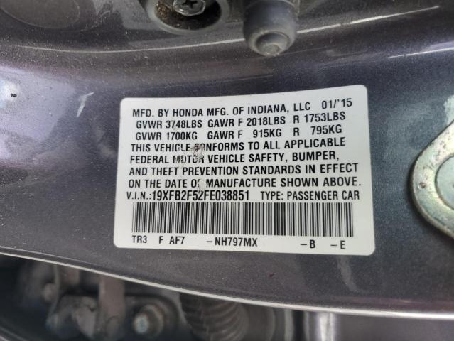 19XFB2F52FE038851 - 2015 HONDA CIVIC LX GRAY photo 14