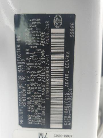 4T1BE46KX9U907561 - 2009 TOYOTA CAMRY BASE 白色 照片 13
