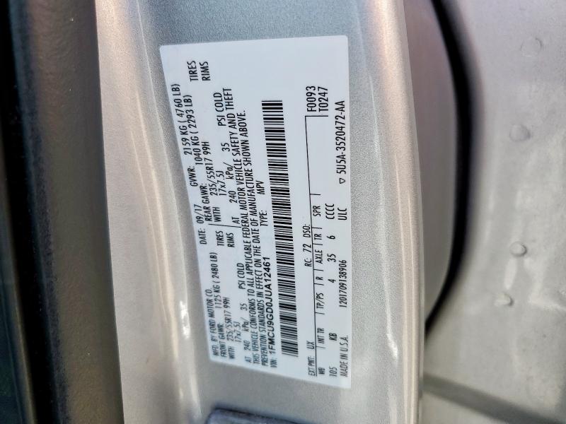 1FMCU9GD0JUA12461 - 2018 FORD ESCAPE SE Argent photo 12