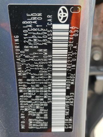 5YFEPMAE2MP176448 - 2021 TOYOTA COROLLA LE BLUE photo 12