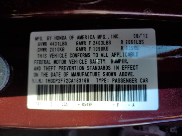 1HGCP2F72CA183166 - 2012 HONDA ACCORD EX RED photo 12
