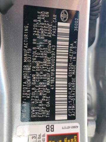 4T1BZ1FB7KU029743 - 2019 TOYOTA AVALON XLE Gümüş fotoğraf 13