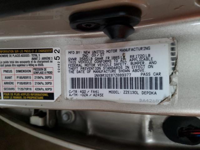 1NXBR32E87Z889377 - 2007 TOYOTA COROLLA CE TAN photo 12