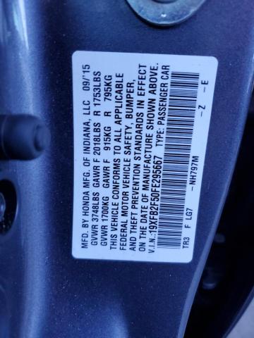 19XFB2F50FE295667 - 2015 HONDA CIVIC LX Сұр фото 12