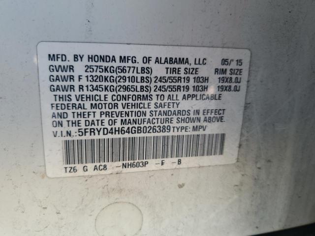 5FRYD4H64GB026389 - 2016 ACURA MDX TECHNOLOGY WHITE photo 13