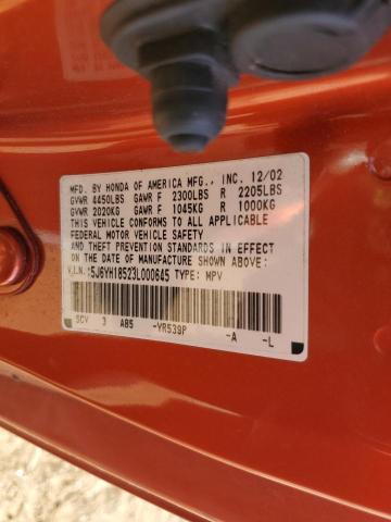 5J6YH18523L000645 - 2003 HONDA ELEMENT EX ORANGE photo 12