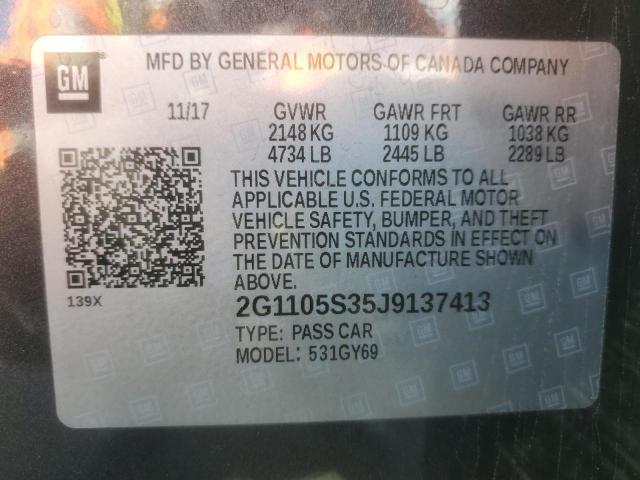 2G1105S35J9137413 - 2018 CHEVROLET IMPALA LT გრაფიტი ფოტო 12