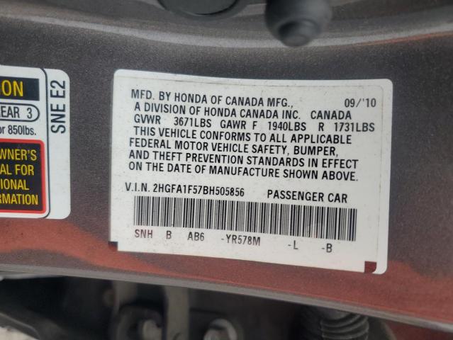 2HGFA1F57BH505856 - 2011 HONDA CIVIC LX BROWN photo 12