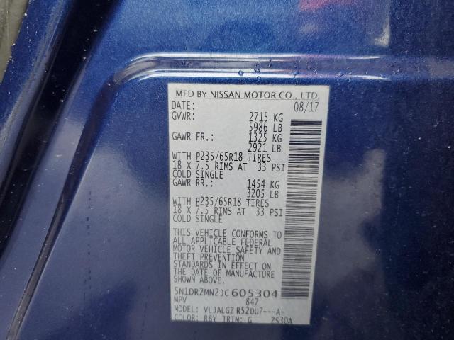 5N1DR2MN2JC605304 - 2018 NISSAN PATHFINDER S ლურჯი ფოტო 13