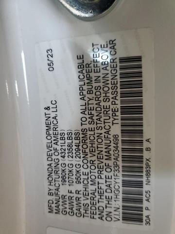 1HGCY1F33PA034498 - 2023 HONDA ACCORD EX WHITE photo 12