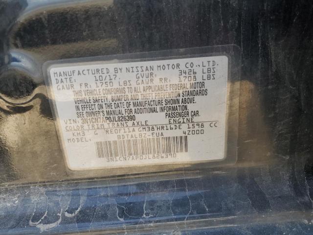 3N1CN7AP0JL826390 - 2018 NISSAN VERSA S Negro foto 12