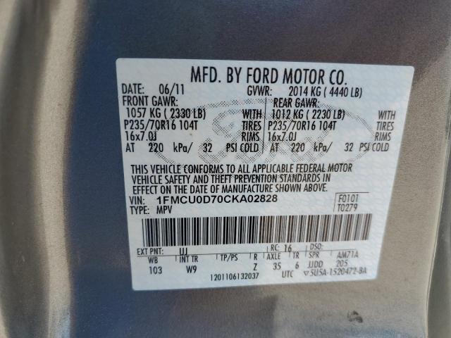 1FMCU0D70CKA02828 - 2012 FORD ESCAPE XLT GRAY photo 13