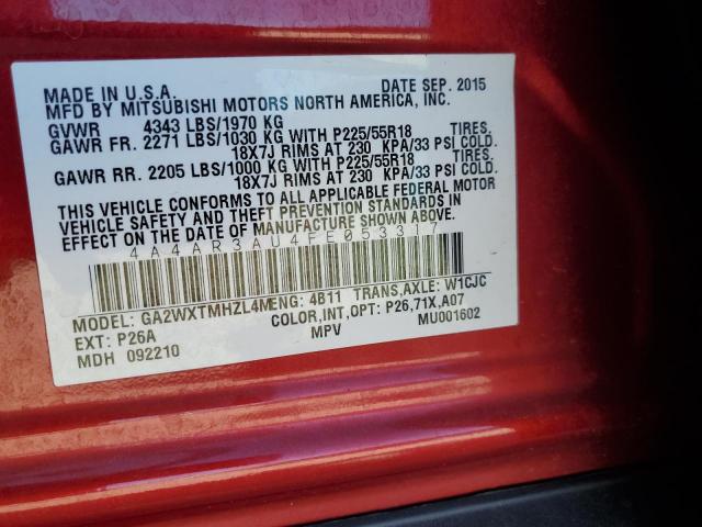 4A4AR3AU4FE053317 - 2015 MITSUBISHI OUTLANDER ES RED photo 12