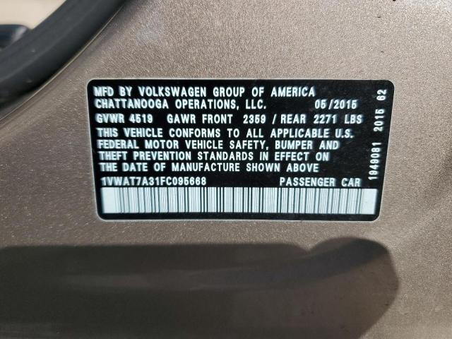 1VWAT7A31FC095668 - 2015 VOLKSWAGEN PASSAT S بيج صورة 12
