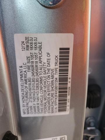 5FPYK3F4XSB017294 - 2025 HONDA RIDGELINE RTL ვერცხლისფერი ფოტო 13