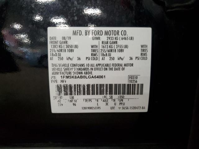 1FM5K8AB0LGA64061 - 2020 FORD EXPLORER POLICE INTERCEPTOR Чорний фото 13