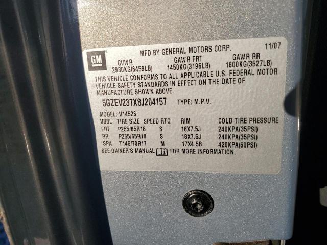 5GZEV237X8J204157 - 2008 SATURN OUTLOOK XR ლურჯი ფოტო 13