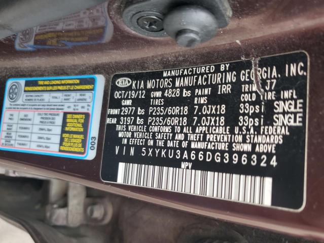 5XYKU3A66DG396324 - 2013 KIA SORENTO EX MAROON photo 13