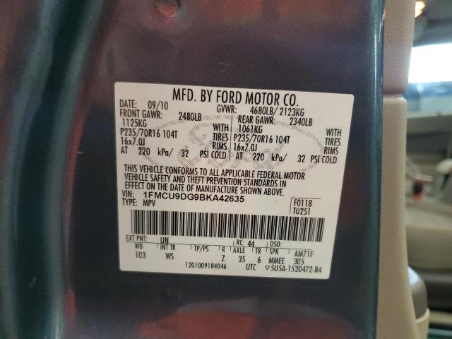 1FMCU9DG9BKA42635 - 2011 FORD ESCAPE XLT Синій фото 13