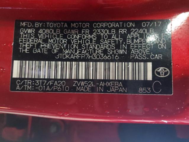 JTDKARFP7H3036616 - 2017 TOYOTA PRIUS PRIM Qırmızı foto 12