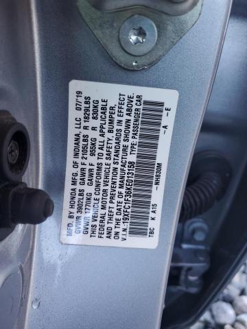 19XFC1F36KE013158 - 2019 HONDA CIVIC EX SILVER photo 13