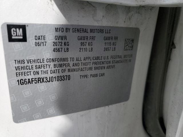 1G6AF5RX3J0103370 - 2018 CADILLAC ATS LUXURY 白色 照片 12