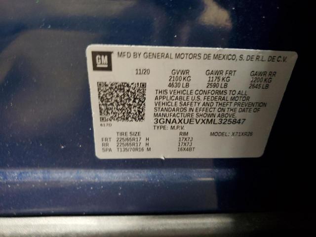 3GNAXUEVXML325847 - 2021 CHEVROLET EQUINOX LT BLUE photo 13