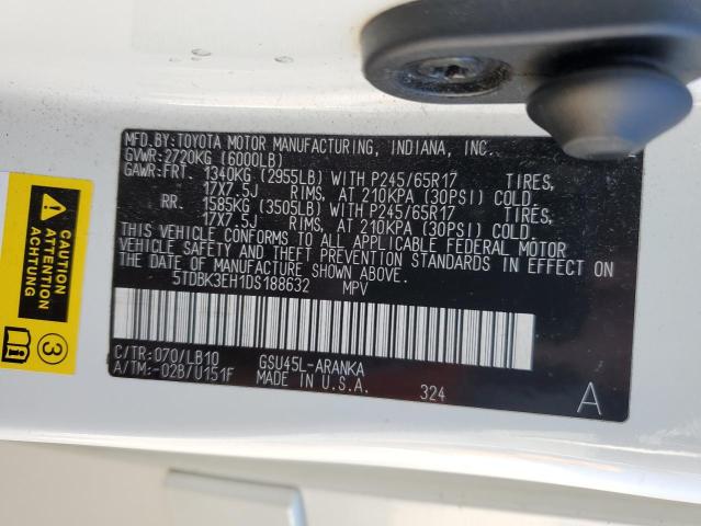 5TDBK3EH1DS188632 - 2013 TOYOTA HIGHLANDER BASE Weiß Foto 14