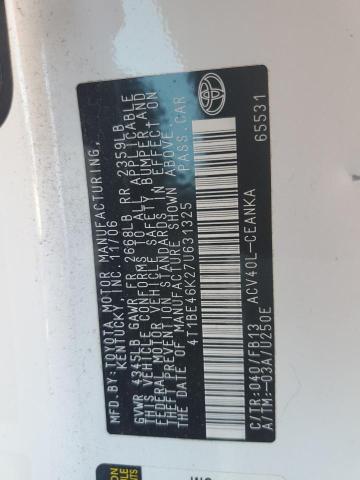 4T1BE46K27U631325 - 2007 TOYOTA CAMRY CE WHITE photo 12